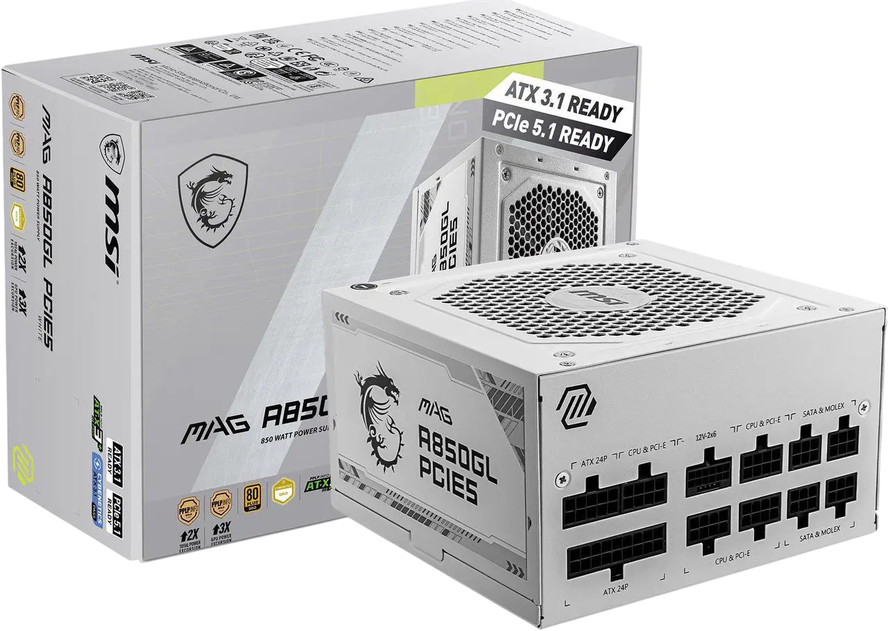 MSI MAG A850GL PCIE5 850W 80 PLUS GOLD ATX 3.1 FULLY MODULAR - WHITE