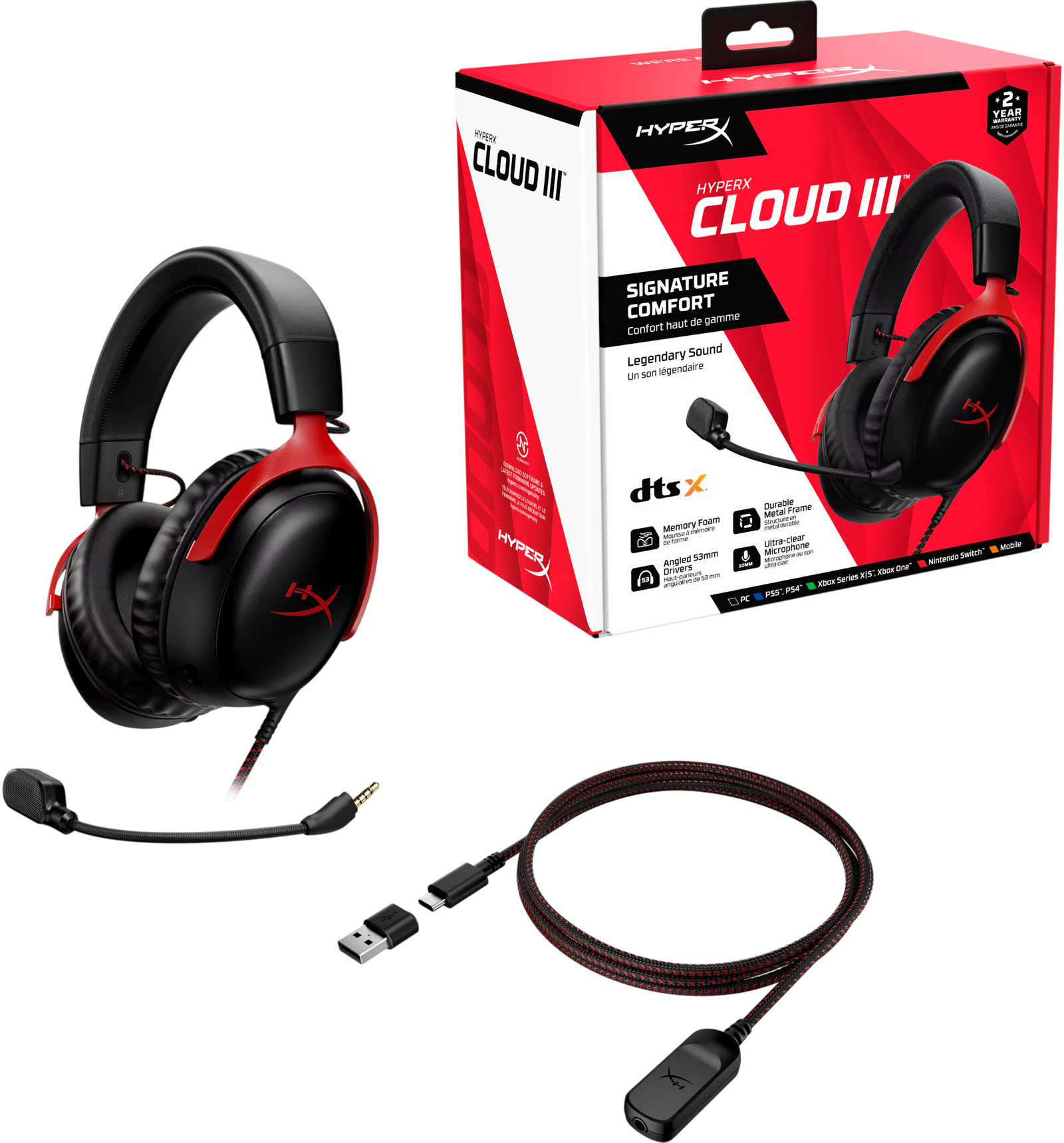 HYPERX CLOUD 3 WIRED - BLACK RED