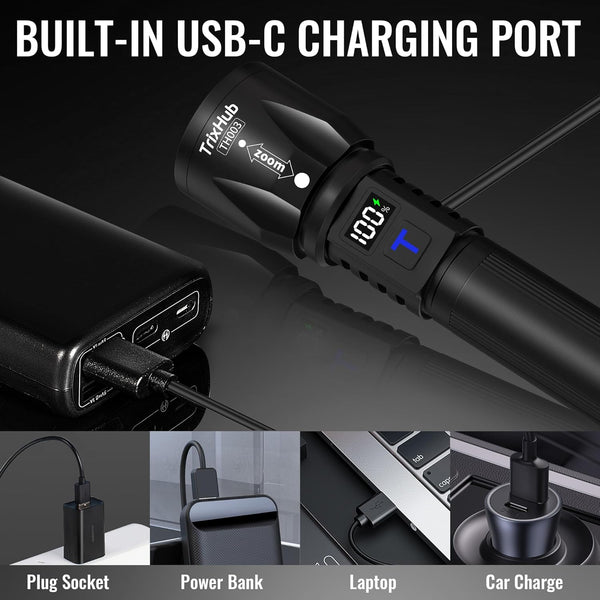 TRIXHUB RECHARGABLE FLASHLIGHT WITH ZOOM FEATURE