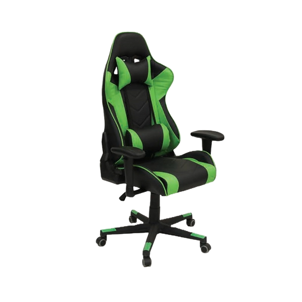 GAMING CHAIR GREEN PU LEATHER | HIGH BACK DESIGN | ADJUSTABLE ARMRESTS | UP TO 150KG CAPACITY