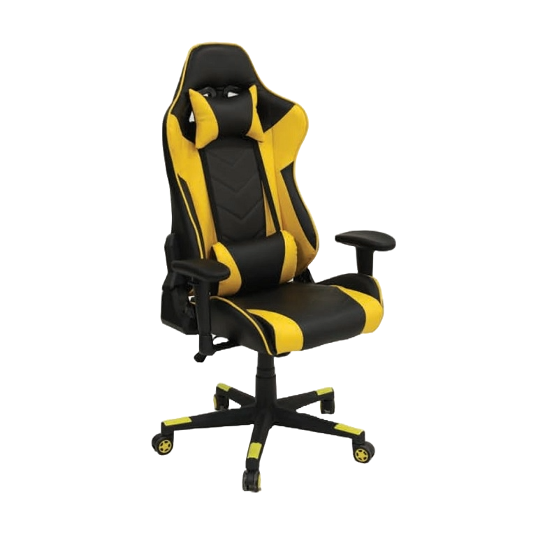 GAMING CHAIR YELLOW PU LEATHER | HIGH BACK DESIGN | ADJUSTABLE ARMRESTS | UP TO 150KG CAPACITY