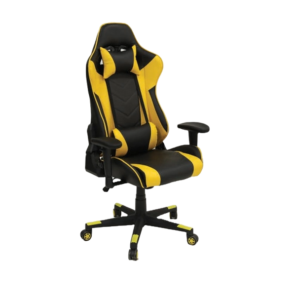 GAMING CHAIR YELLOW PU LEATHER | HIGH BACK DESIGN | ADJUSTABLE ARMRESTS | UP TO 150KG CAPACITY