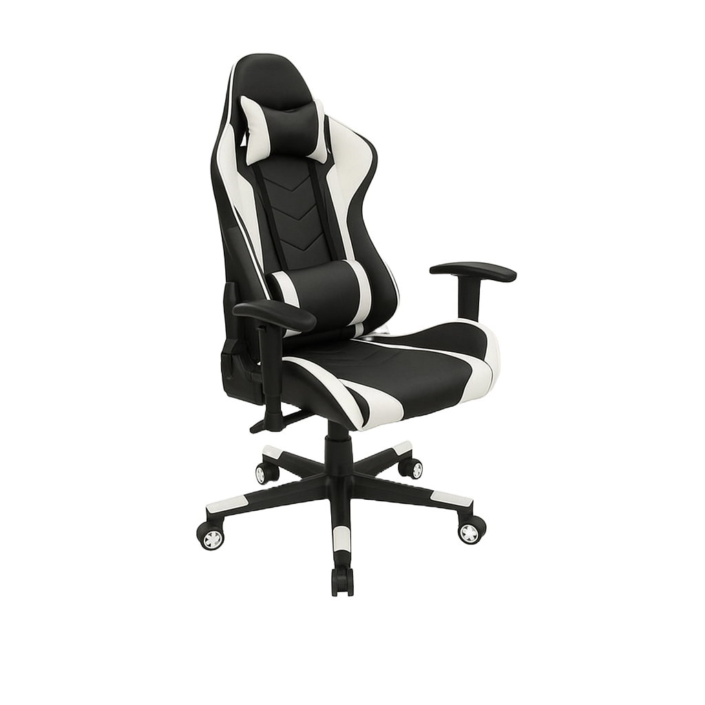GAMING CHAIR WHITE PU LEATHER | HIGH BACK DESIGN | ADJUSTABLE ARMRESTS | UP TO 150KG CAPACITY