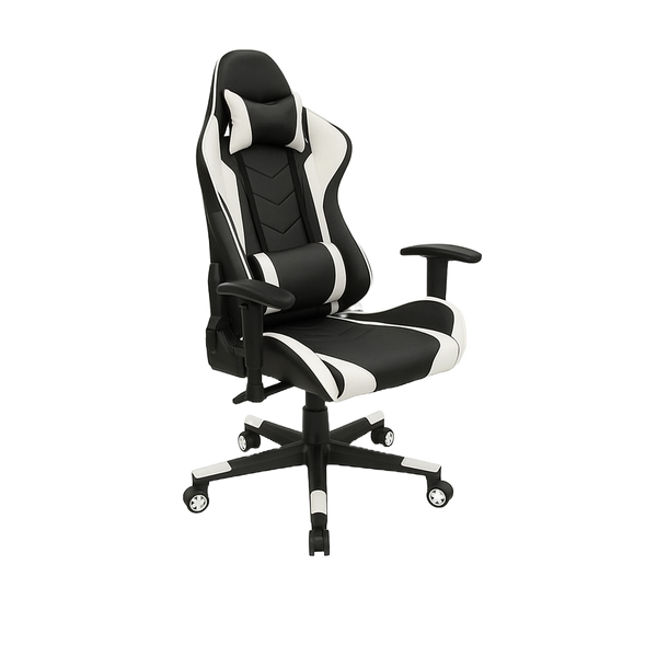 GAMING CHAIR WHITE PU LEATHER | HIGH BACK DESIGN | ADJUSTABLE ARMRESTS | UP TO 150KG CAPACITY