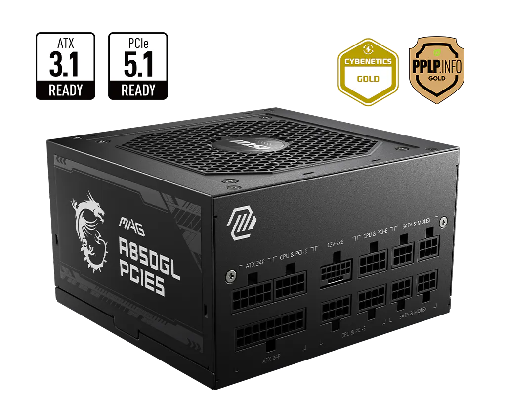MSI MAG A850GL PCIE5 850W 80 PLUS GOLD ATX 3.1 FULLY MODULAR - BLACK