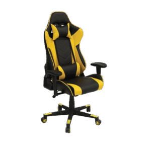 GAMING CHAIR YELLOW PU LEATHER | HIGH BACK DESIGN | ADJUSTABLE ARMRESTS | UP TO 150KG CAPACITY