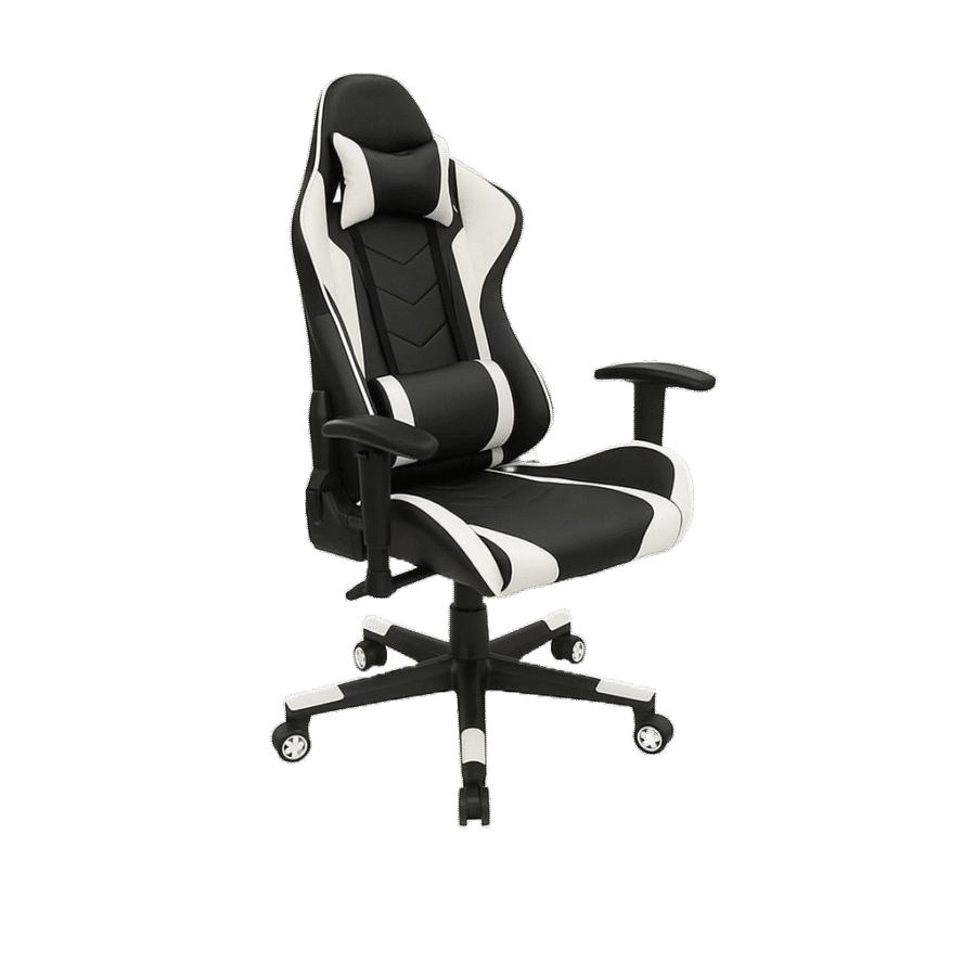 GAMING CHAIR WHITE PU LEATHER | HIGH BACK DESIGN | ADJUSTABLE ARMRESTS | UP TO 150KG CAPACITY