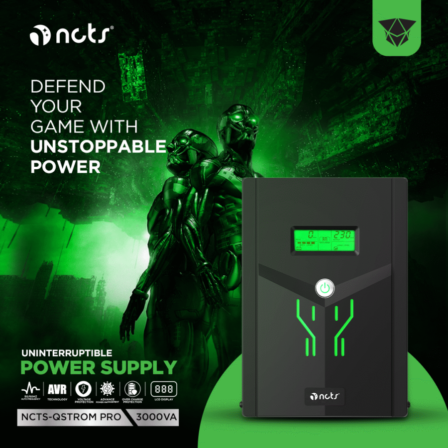 NCTS QSTORM PRO 3000VA 1800W UPS AVR LINE INTERACTIVE UPS WITH LCD DISPLAY PURE SINE WAVE