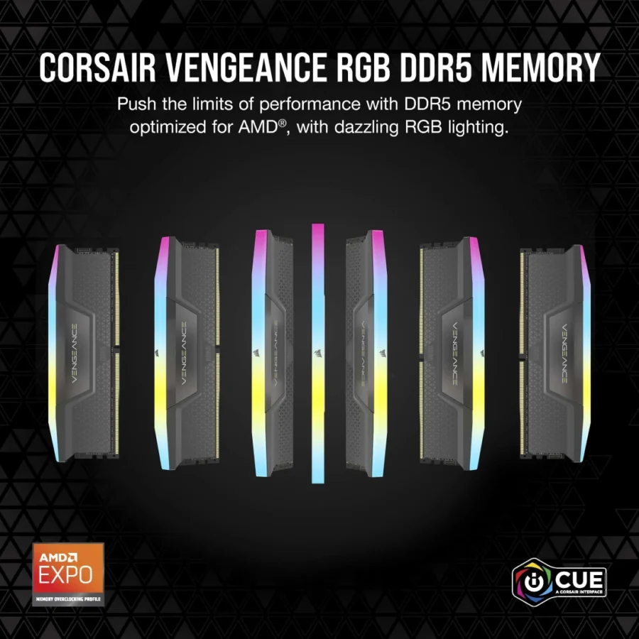 CORSAIR VENGEANCE RGB DDR5 32GB (2x16GB) 6000MHz CL30 MEMORY KIT GRAY - Image 2