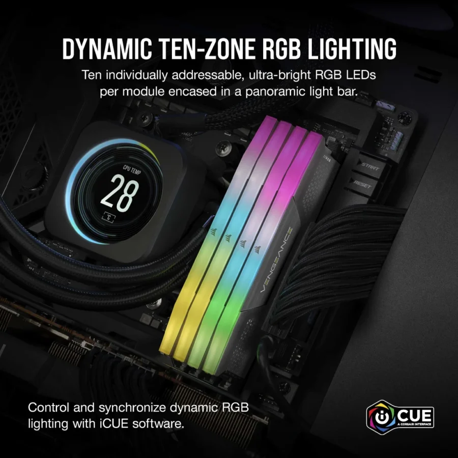 CORSAIR VENGEANCE RGB DDR5 32GB (2x16GB) 6000MHz CL30 MEMORY KIT GRAY - Image 3